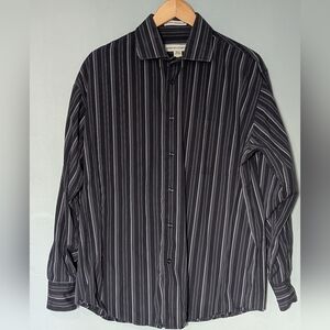 Pronto Uomo Men's Large Black Vertical Striped Button‎ Up Dress Shirt 90s Grunge